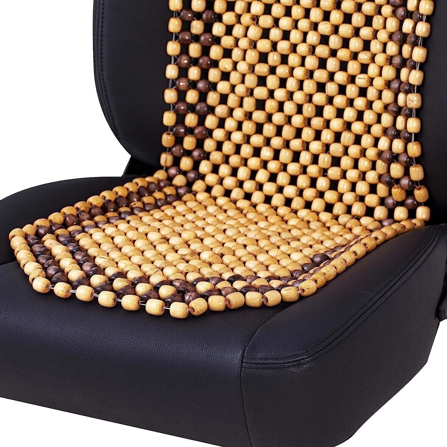 Générique 2 pcs Couvre-siège Auto en Billes de Bois Housses de Siège Confort Massage Coussin Boules Beige Coussin d'assise à Perles en Bois Nature pour Voiture Universel