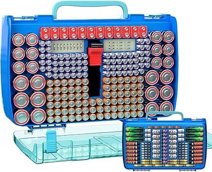 ALCYON Battery Organizer Case with Tester-Double-Sided Design for 269+ AA/AAA/C/D/9V Batteries, Portable Storage Solution for Home, Office, Workshop Blue, Case Only