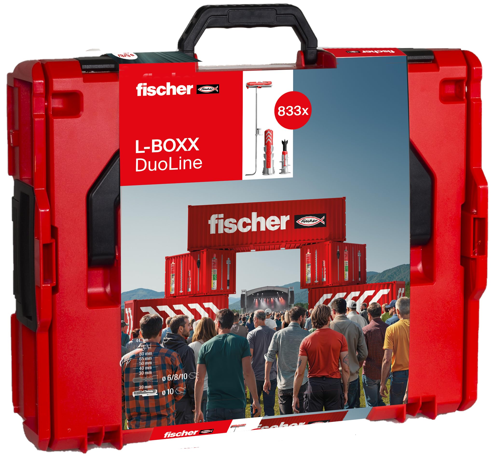 fischer L-Boxx 102 DuoLine - Set di tasselli da 833 pezzi, diametro 6-10 mm, lunghezza 30-80 mm, DuoPower, DuoTec e DuoBlade, per professionisti e fai da te