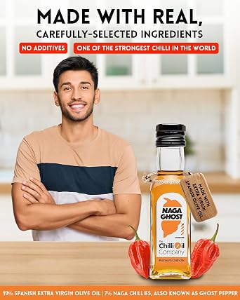 Naga Ghost Chilli, 125 mL - Hot Sauce with Spanish Extra Virgin Olive Oil & Dried Ghost Pepper - No Additive Chicken Wing & Buffalo Sauce by The Chilli Oil Company, Pack of 1