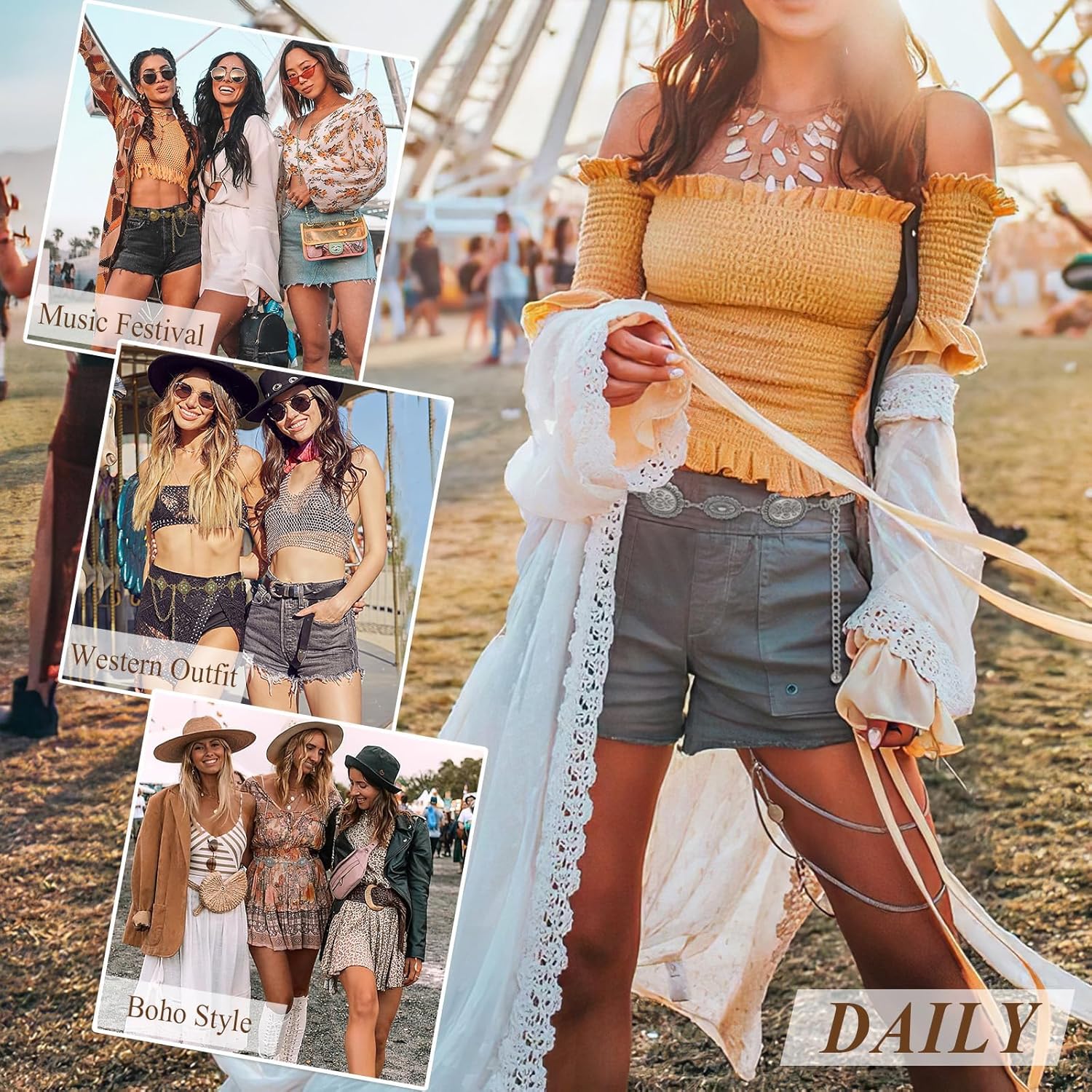 WHIPPY Western Metal Concho Belt for Women Vintage Cowgirl Boho Turquoise Chain Belts for Dresses Jeans - Image 7