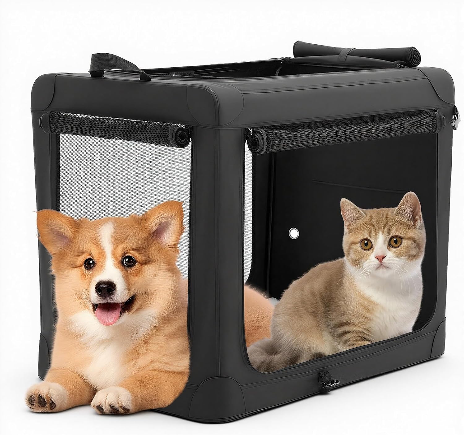 DUMOS Dog Crate 30 Inch Travel Cat Pet Carrier for Small Medium, Portable Foldable Soft Pet Crate with Storage Bag & Washable Pad for Indoor Outdoor Dog Kennel Carrier (M-50lbs, Black)