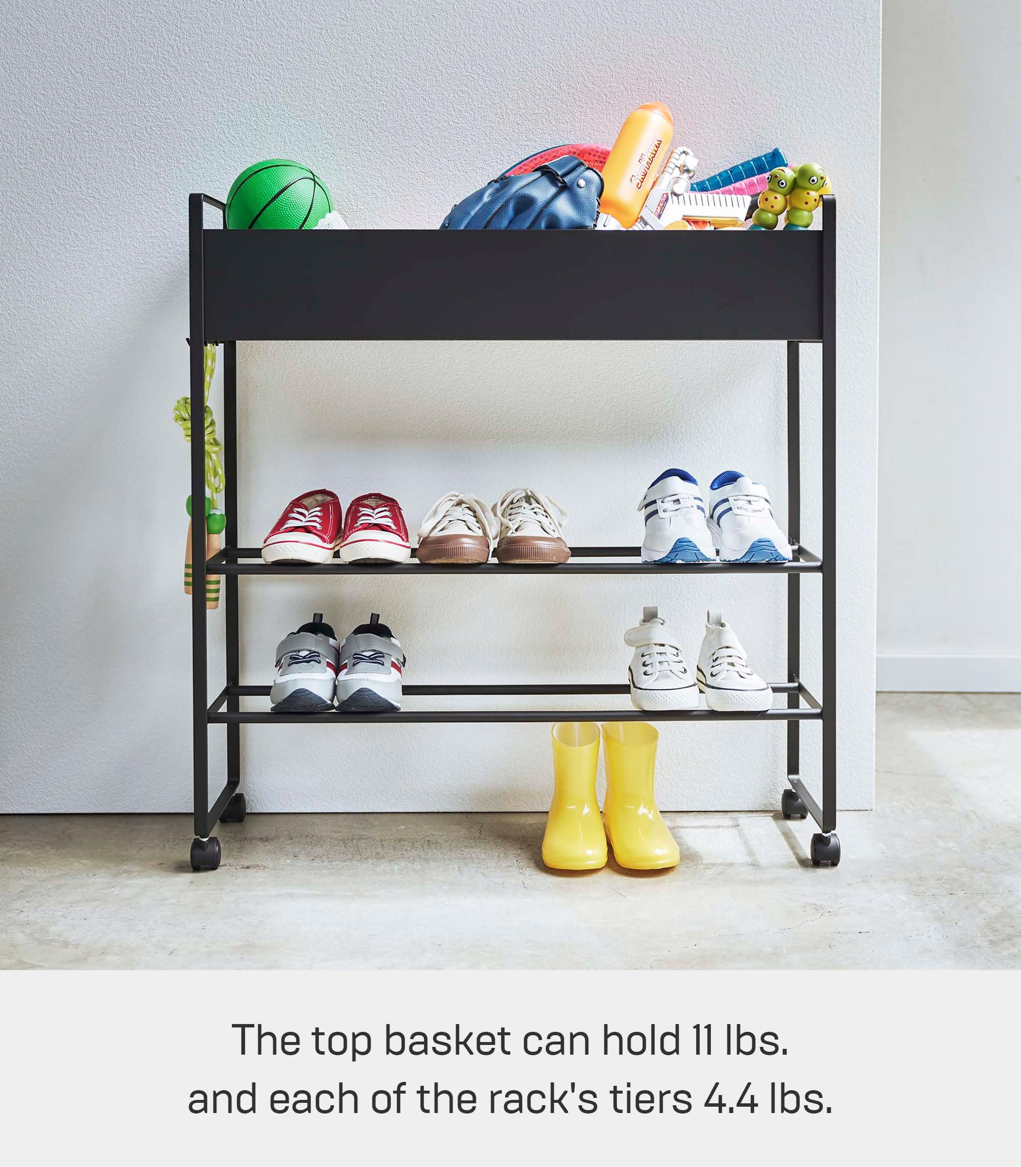 Amazon｜山崎実業(Yamazaki) キャスター付き 玄関収納 ラック ブラック