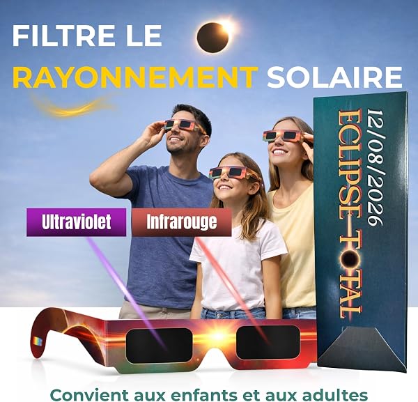 ELECTROHOGAR Lot de 3 lunettes d'éclipse solaires homologuées | Lunettes certifiées ISO 12312-2 et certifiées CE pour voir l'éclipse de manière sûre et avec protection | Eclipse Espagne août 2026 - 3