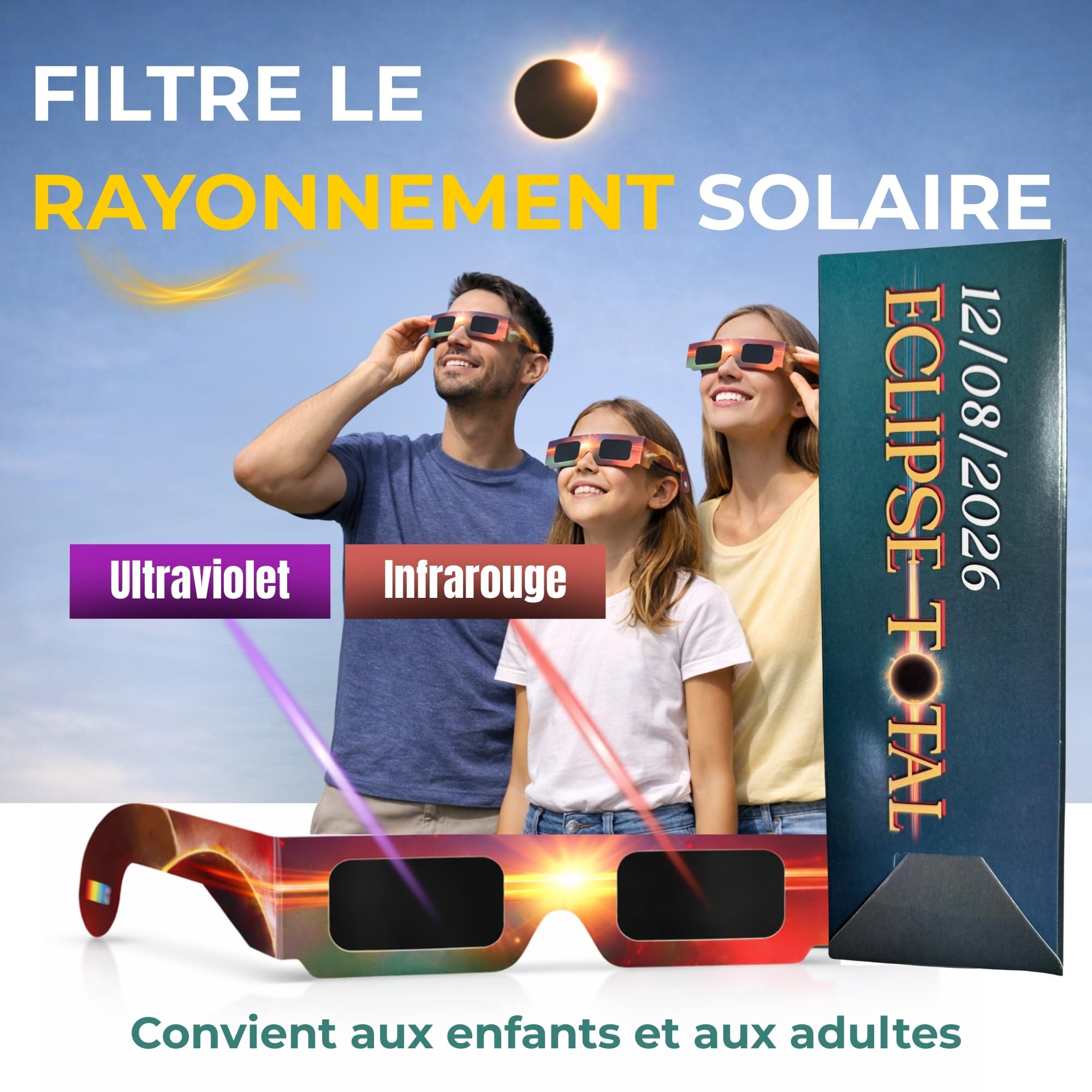Lot de 50 Lunettes Éclipse Solaire ISO 12312-2 CE