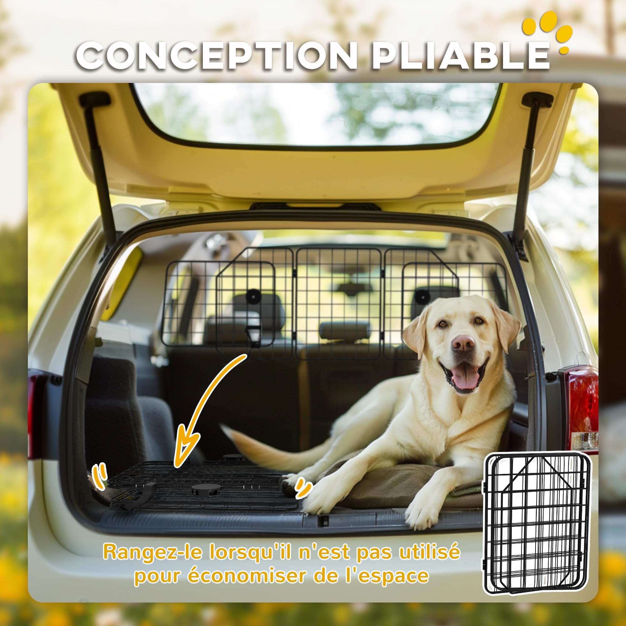 PawHut Grille de Séparation pour Chien Voiture Pliable, Largeur Ajustable 93-150 cm, Universelle pour Appui-tête, Noir