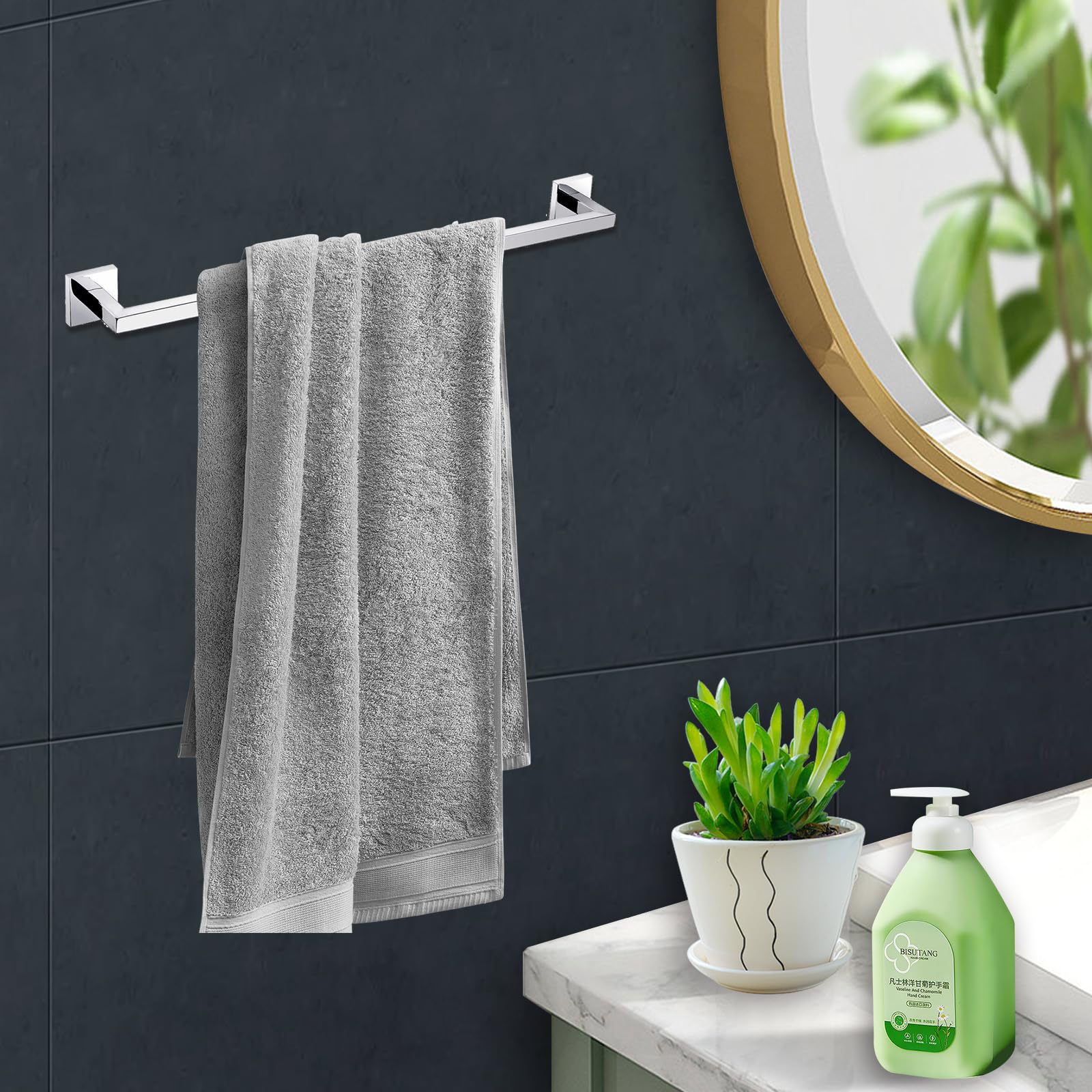 iBathUK Modern Wall Mounted Square Towel Rail Bar Stainless Steel 304 with Anti-Corrosive Zinc and Aluminium - Image 2