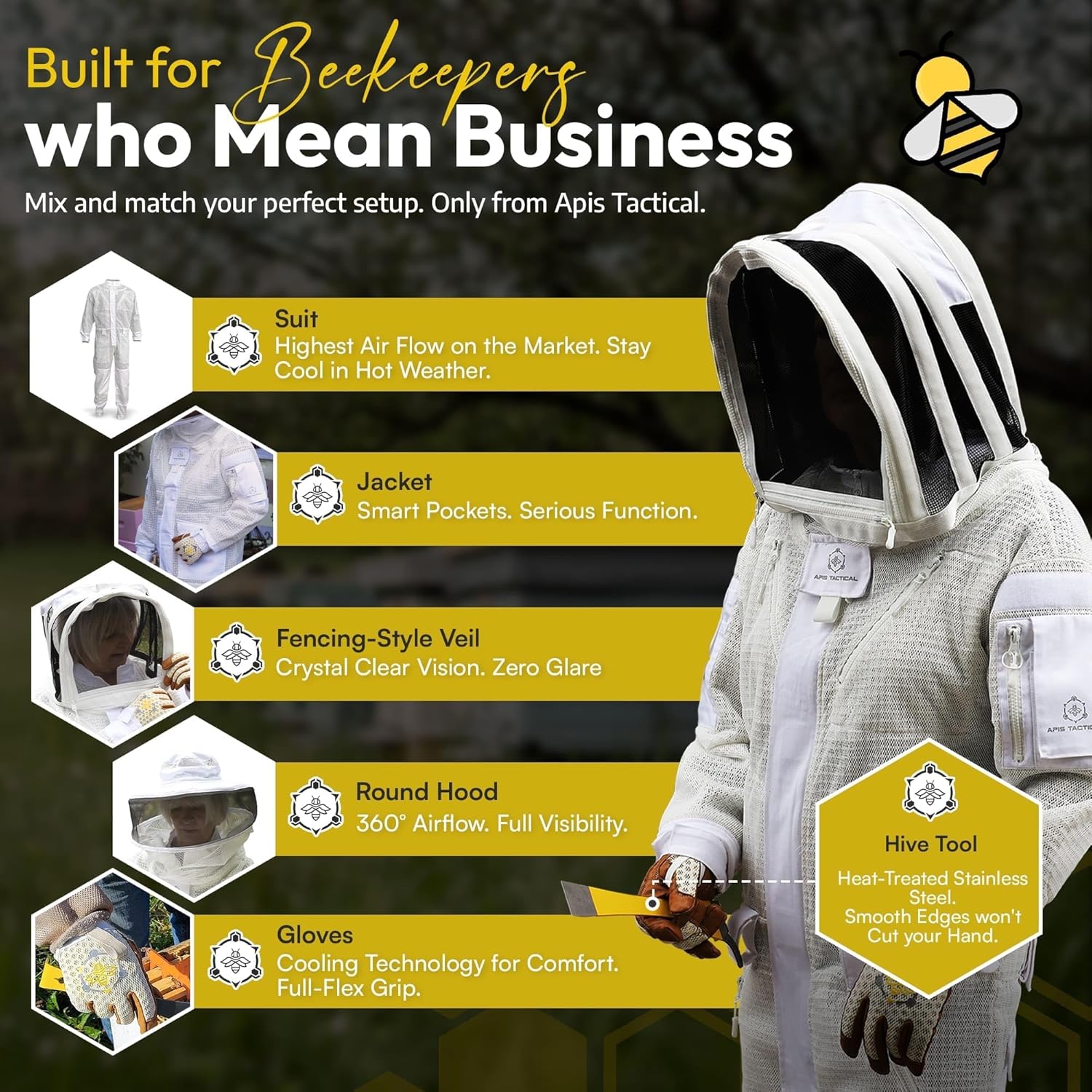 Heavy Duty Beekeeping Gloves,Extended Cuff, 5mm Cowhide with Patented Ventilation Beekeeping Supplies