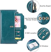 Vista 2 de GOIACII Billeteras para mujer con bloqueo RFID y 2 bolsillos con cremallera, C-Peacock Blue Type 3
