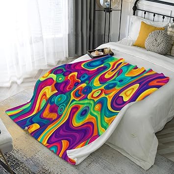 Psychedelic vortex Blanket Throws for Sofas,Warm Vibrant abstract liquid s Decorations Sherpa Reversible Fleece Throw Blanket for Bed Settees Armchairs Fluffy King Bed Throw,Vibrant - 240*220cm