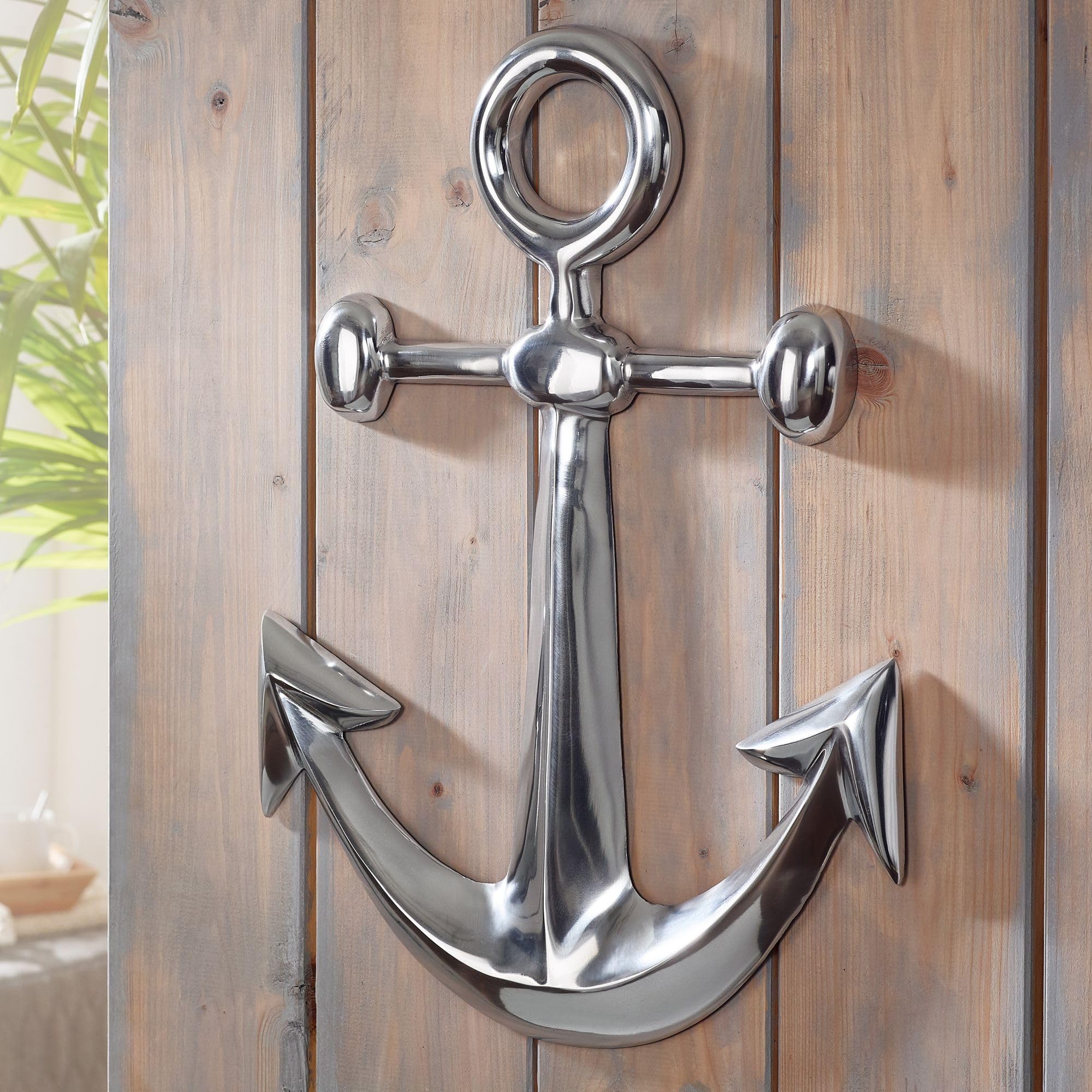FineBuy Dekoracja Ścienna Kotwica 62x40 cm Aluminium Srebrna, Marynistyczny | marynistyczny dekoracja ścienna z metalu, rzeźba ścienna ręcznie wykonana unikat, do salon, przedpokój i łazienka