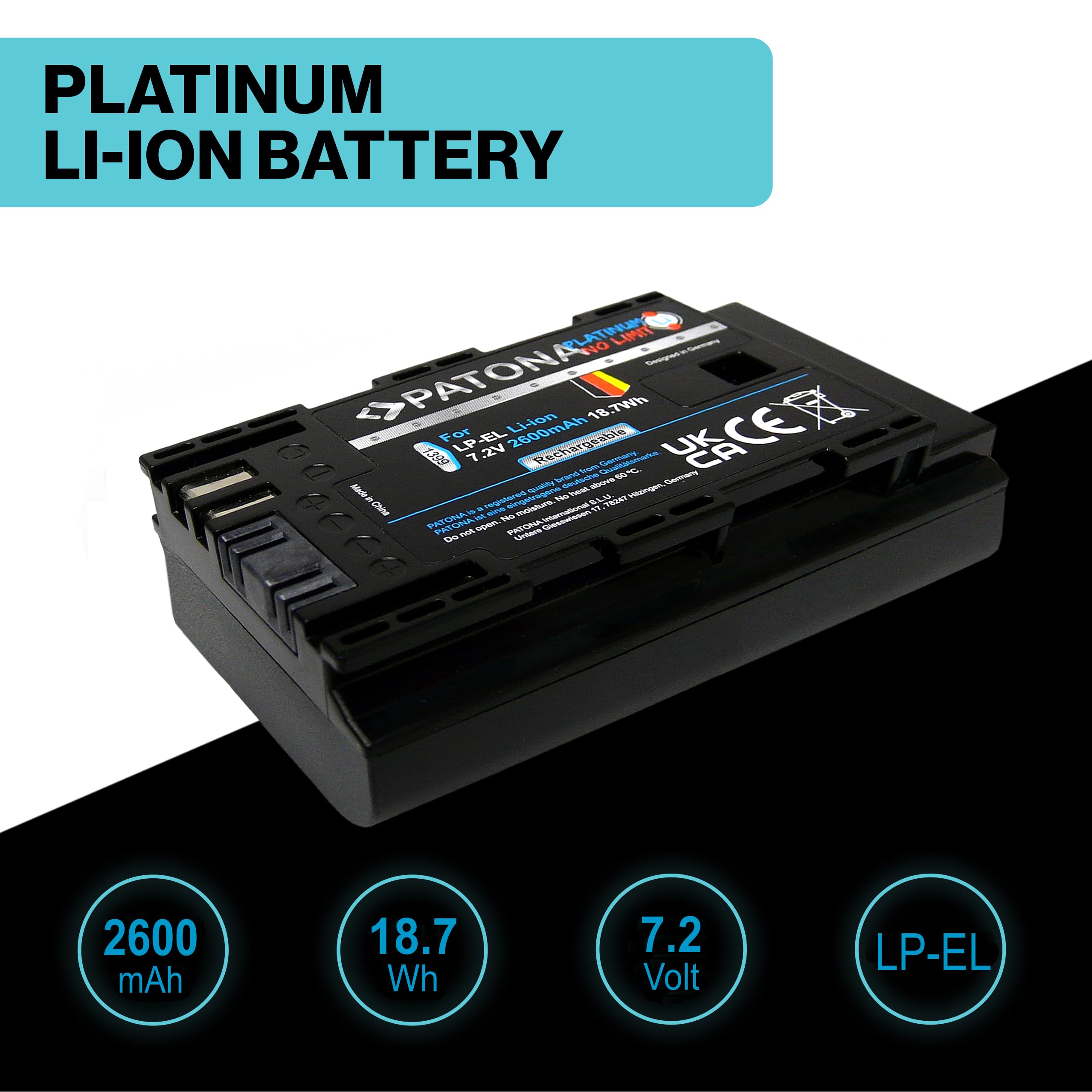 PATONA Platinum Batterie pour Canon LP-EL LPEL 2600mAh 7.2V