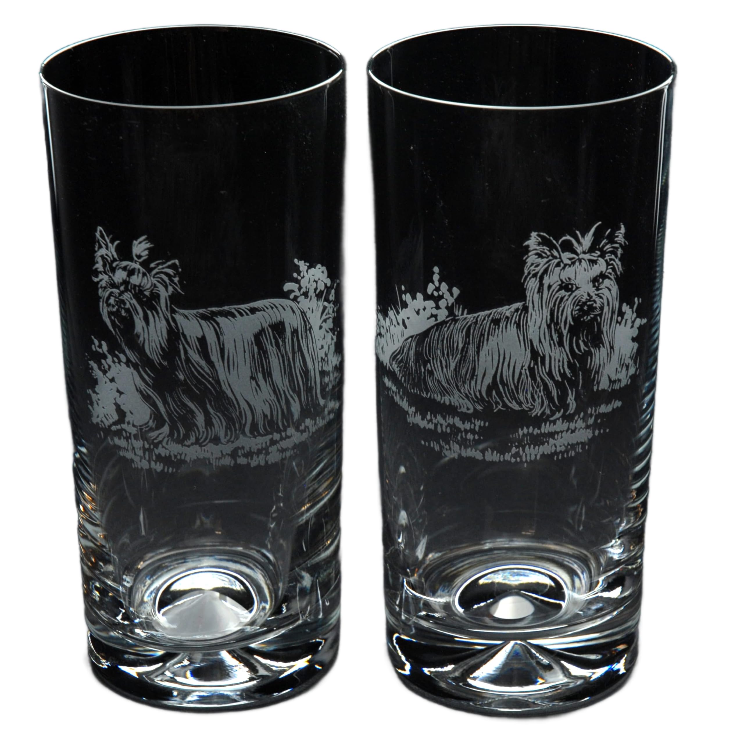 GLYPTIC Glass Art Yorkie Dog Placement Hand Etched/Engraved Highball Glass
