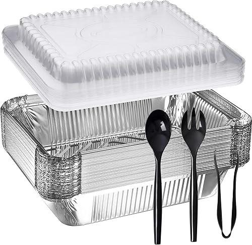 Miniatura 8 de Sartén de aluminio desechable de tamaño medio de 9 x 13 pulgadas con tapas de cúpula, mantiene las comidas frescas durante más tiempo, recipientes