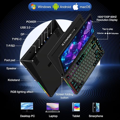 Miniatura 2 de Kwumsy K3 - Teclado mecánico externo con pantalla táctil de 13 pulgadas, 82 teclas, plegable, de 0 a 90 grados, portátil, USB, con cable RGB,