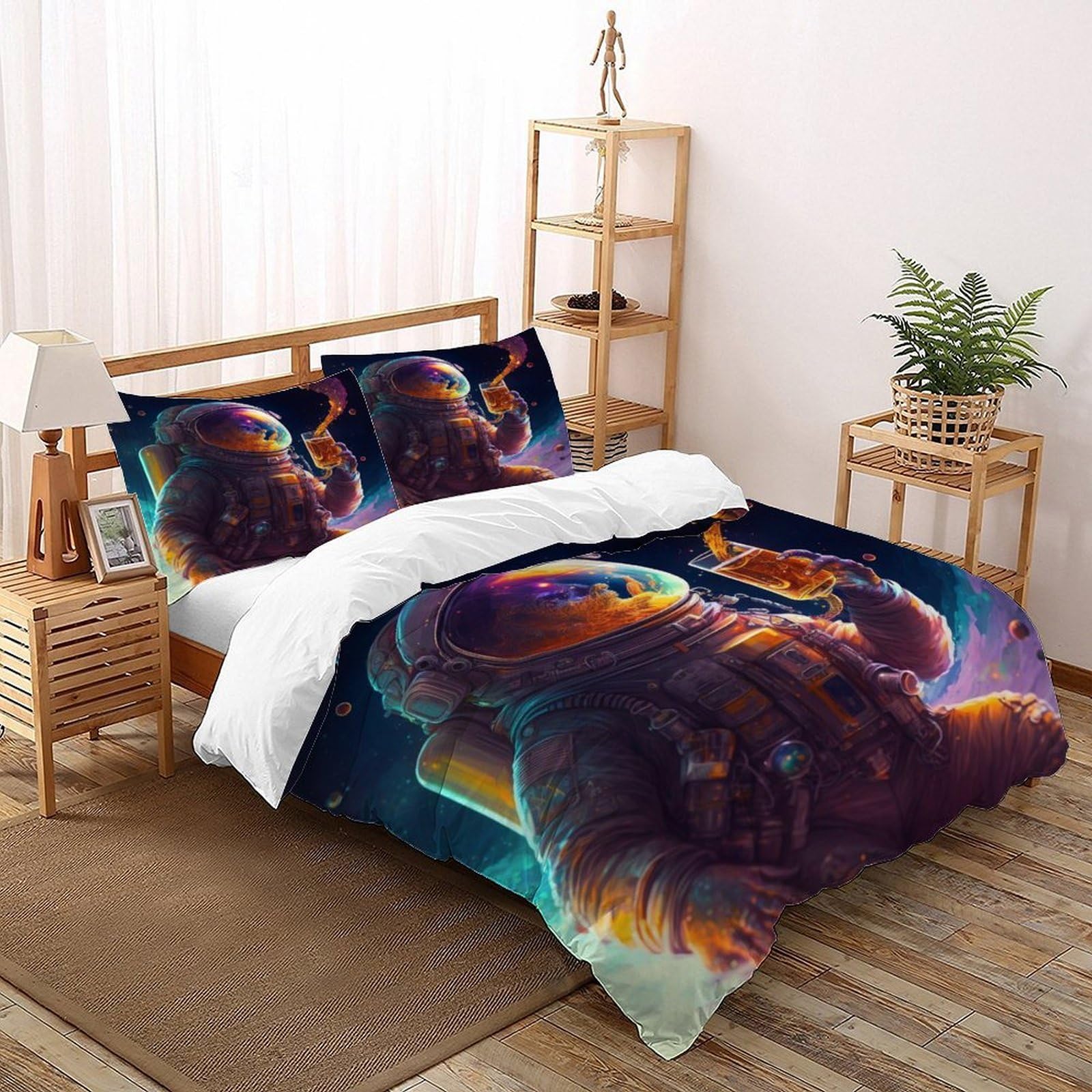 Housse de couette astronaute Super King 260x220cm avec 2 taies d'oreiller