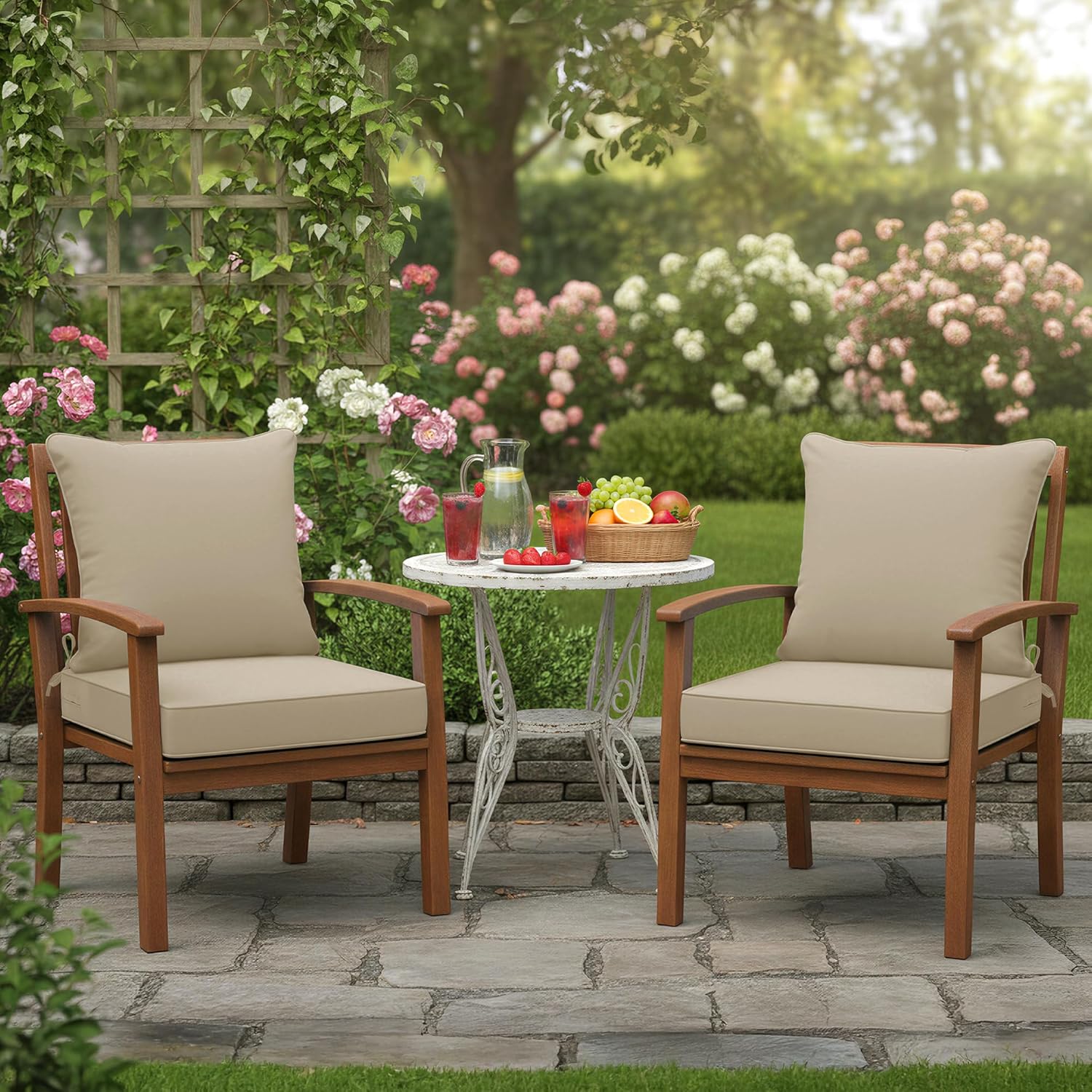 summsun outdoor chair cushion weather resistant, backrest and seat cushion set for patio furniture with waterproof removable cover, 19 x 19 inch, cream, set of 2 19*19 + 19*17 inch cream 2