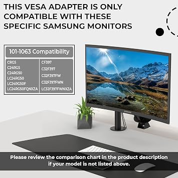 HumanCentric VESA Mount Adapter for Samsung Curved Monitors CF397 & CRG5 | Only Fits 32 CF397 & 24 CRG5, Mounts to VESA Stand, Arm or Desk Mount, Does Not Work with 27 Monitor