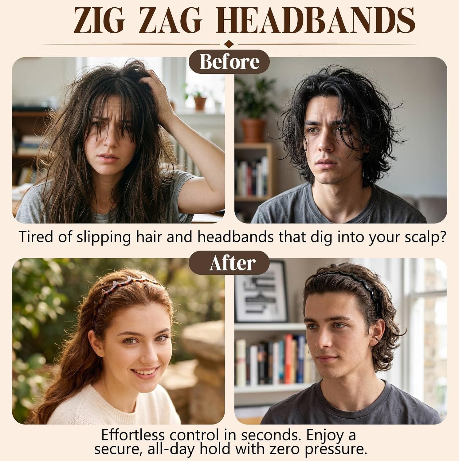 2026 Zig Zag Headbands for Women, 2PCS Non Slip Zigzag Comb Headband with Teeth, Firm Structural Thick Wavy Hair Bands for Standard, Reverse & Slicked Back Styling, 90s Hair Accessory, Gifts for Women image 5