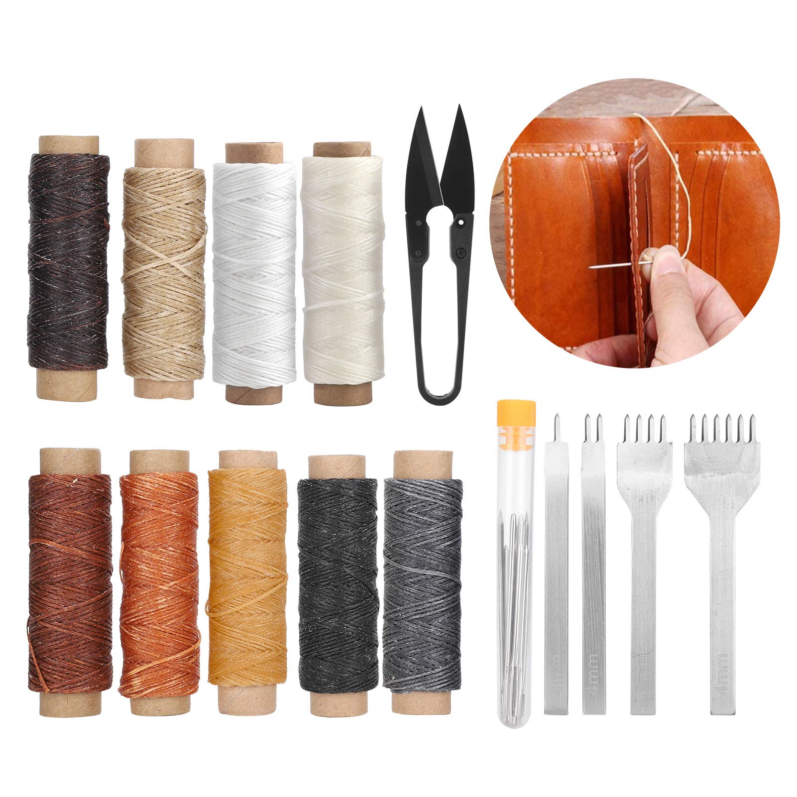 Set 29 Pezzi Per Cucito Pelle - Con Filo Di Cera, Aghi E Accessori Per Fai Da Te E Artigianato - 8 Colori Disponibili - Foto 11