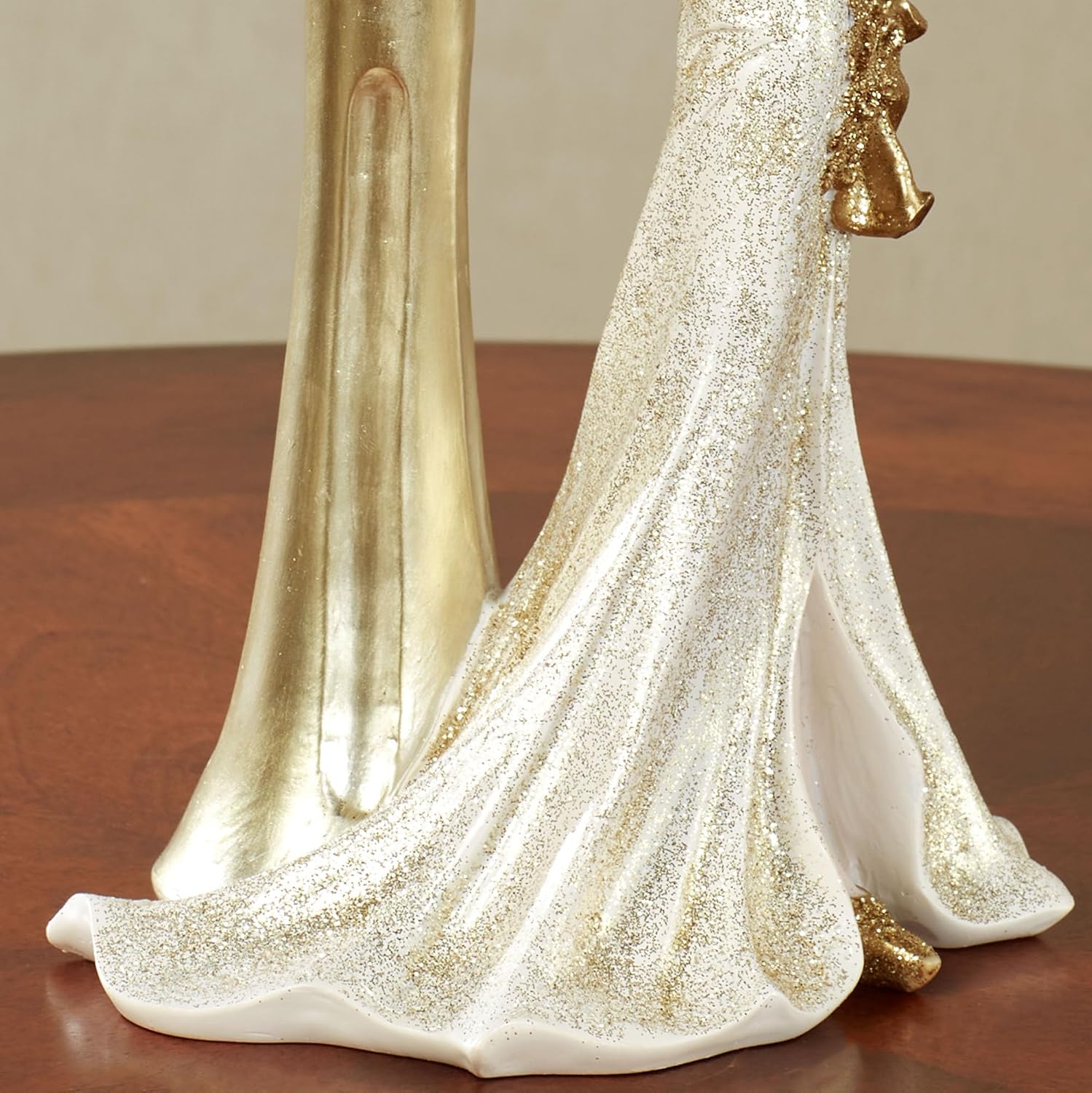 Touch of Class Fanning Grace Decorative Lady Figurine | 13.5" H | Handpainted Resin Woman in Ivory Gown with Golden Glitter and Fan | Elegant Home Decor Accent