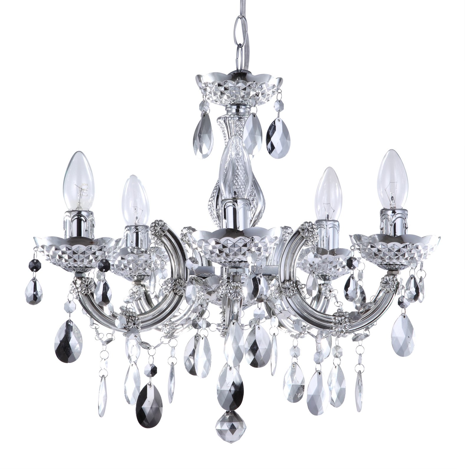 Litecraft Silver Marie Therese Chandelier Ceiling Light Crystal Effect 5 Arm - (Silver)