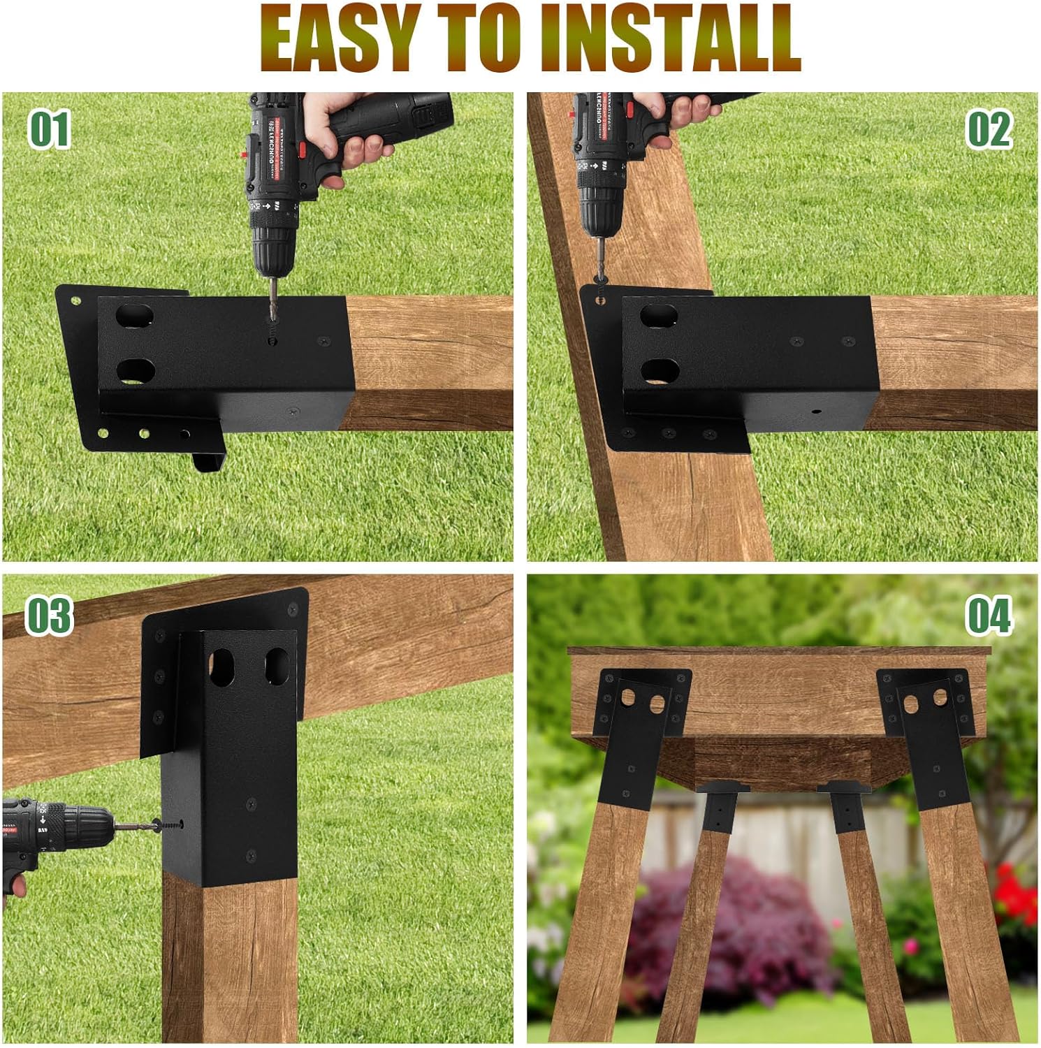 Deer Stand Brackets, 4 Pcs Black Outdoor 4"x 4" Compound Angle Brackets for Outdoor Platforms Brackets, Deer Hunting Bracket, Shooting Shacks, Observation Decks and Tree Houses