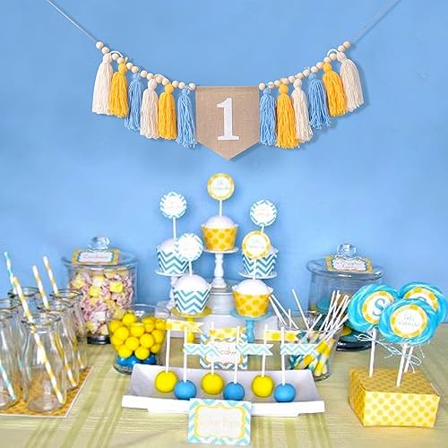 Miniatura 4 de Cartel de primer cumpleaños, tema de borla rosa para niña, decoración de fiesta de primer cumpleaños, telón de fondo de fotos, para colgar en la