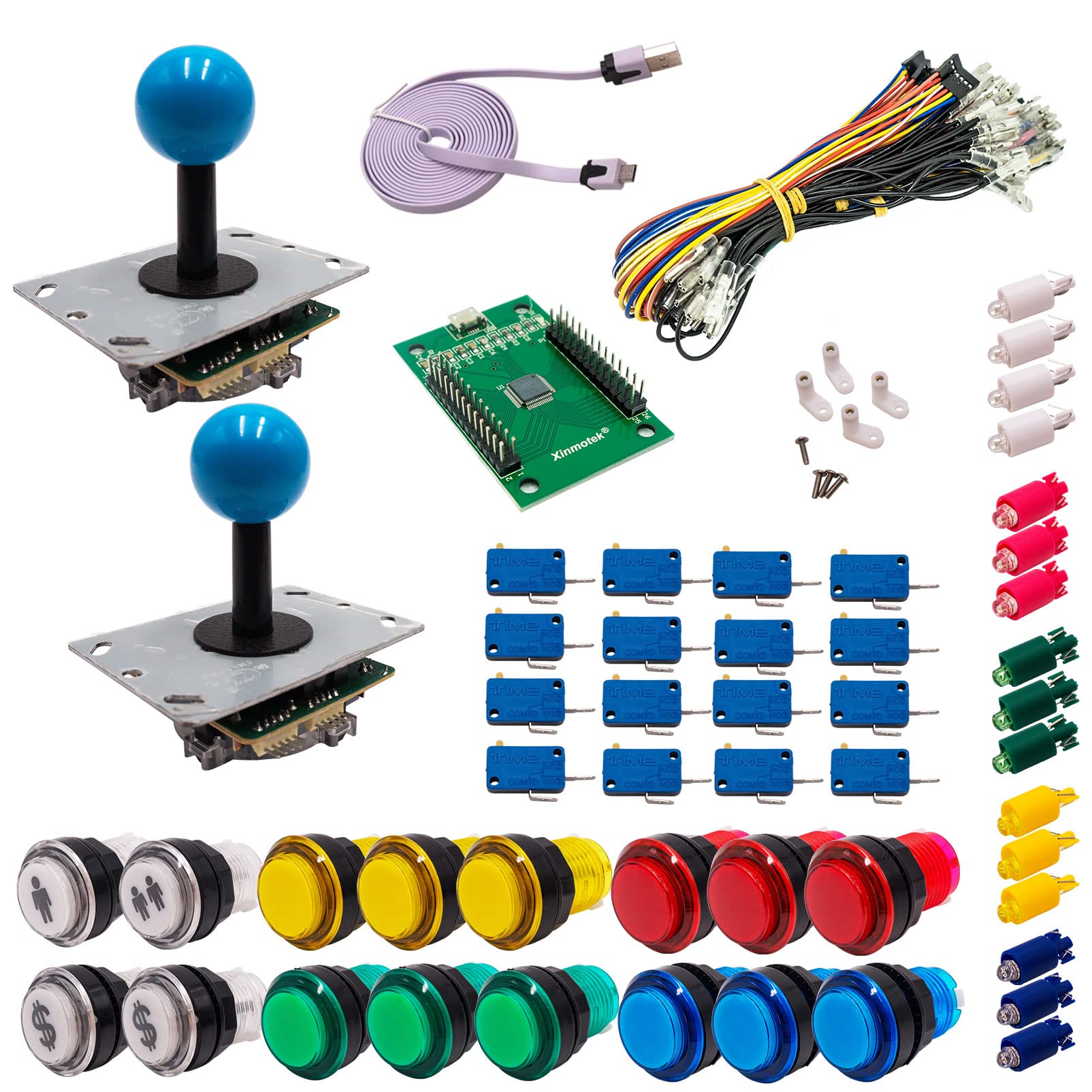 Kit Joystick e Pulsanti Arcade 2 Giocatori Luminosi Pulsanti Trasparenti Joystick PCB Asta Nera Carta XinMoTek Videogiochi Retro Gaming