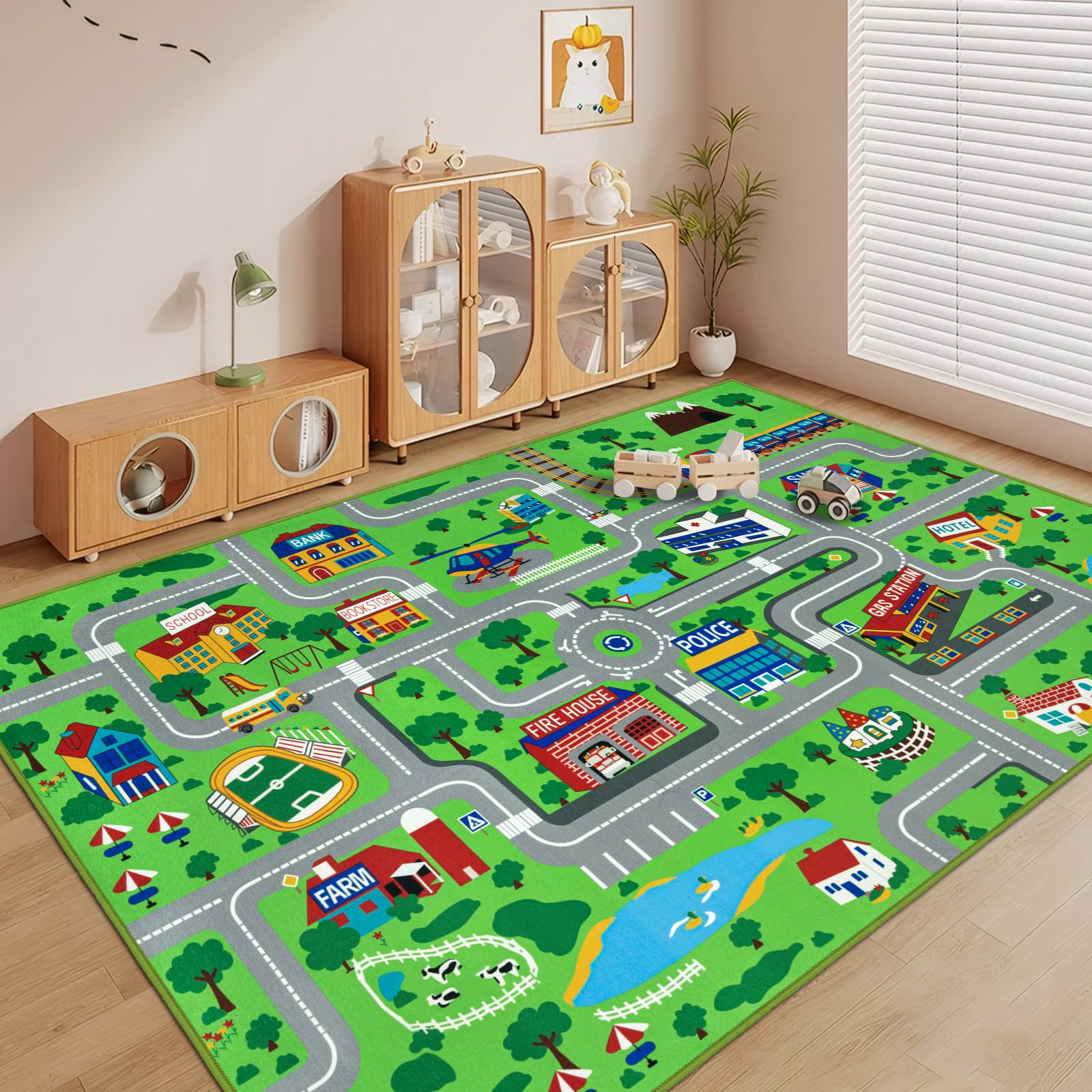 Capslpad Tappeto da gioco per bambini, 200 x 300 cm, antiscivolo, adatto per la cameretta dei bambini, camera da letto, sala giochi, verde