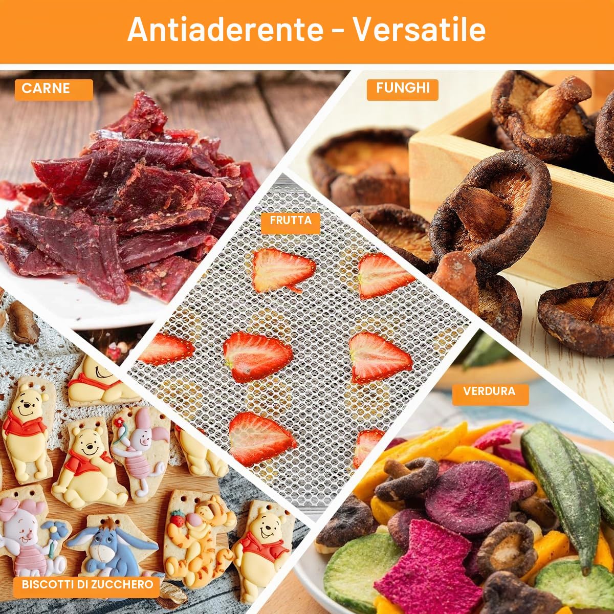 AIEVE - Confezione da 5 fogli di disidratazione - Per disidratatore automatico - Compatibili con WMF Kitchen minis - In silicone, antiaderenti - Per essiccatore di frutta, senza BPA