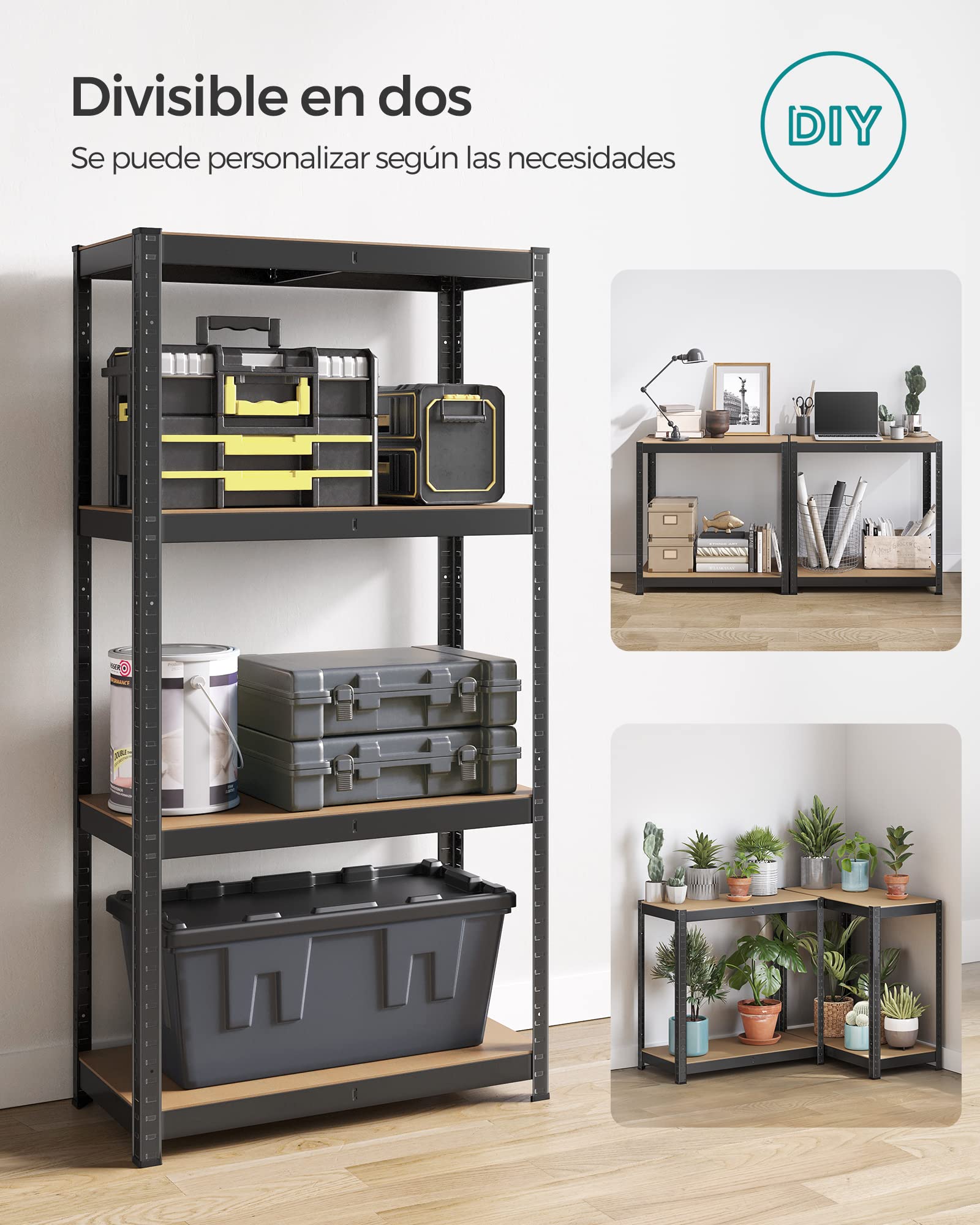 SONGMICS Juego de 2, Estantería Pesada, Estantería de Acero, Montaje Rápido, para Instrumentos, Garaje, Almacén, Trastero, Carga de 520 kg, 40 x 80 x 160 cm, Negro GLR044B02