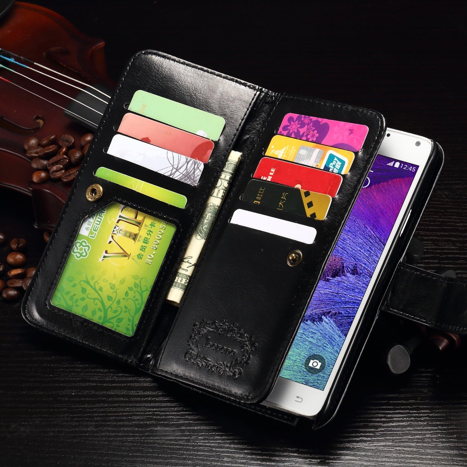 Note 4 Case, Galaxy Note 4 Case, Joopapa Galaxy Note 4 Wallet Case,Pu Leather Case Magnet Wallet Credit Card Holder Flip Cover Case Built-in 9 Card Slots & Stand Case for Samsung Galaxy Note 4 (Black)