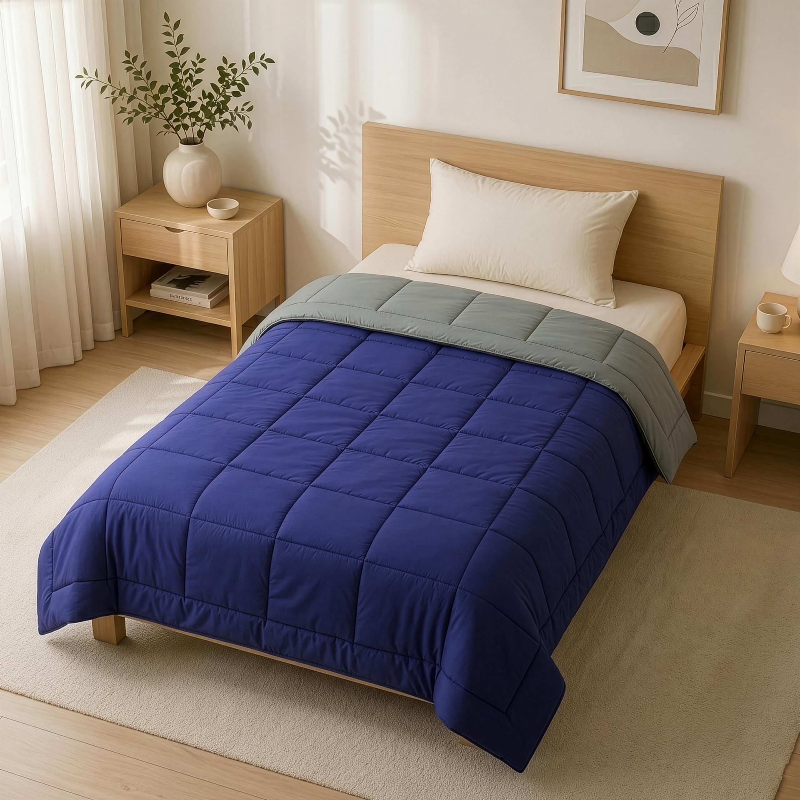MY ARMOR 220 GSM Reversible Comforter for Single Bed | Microfiber Quilt/Duvet/Blanket for AC & Winter | Soft, Lightweight & Breathable Comforter (60 x 90 Inch, Grey & Navy Blue)-picture-26