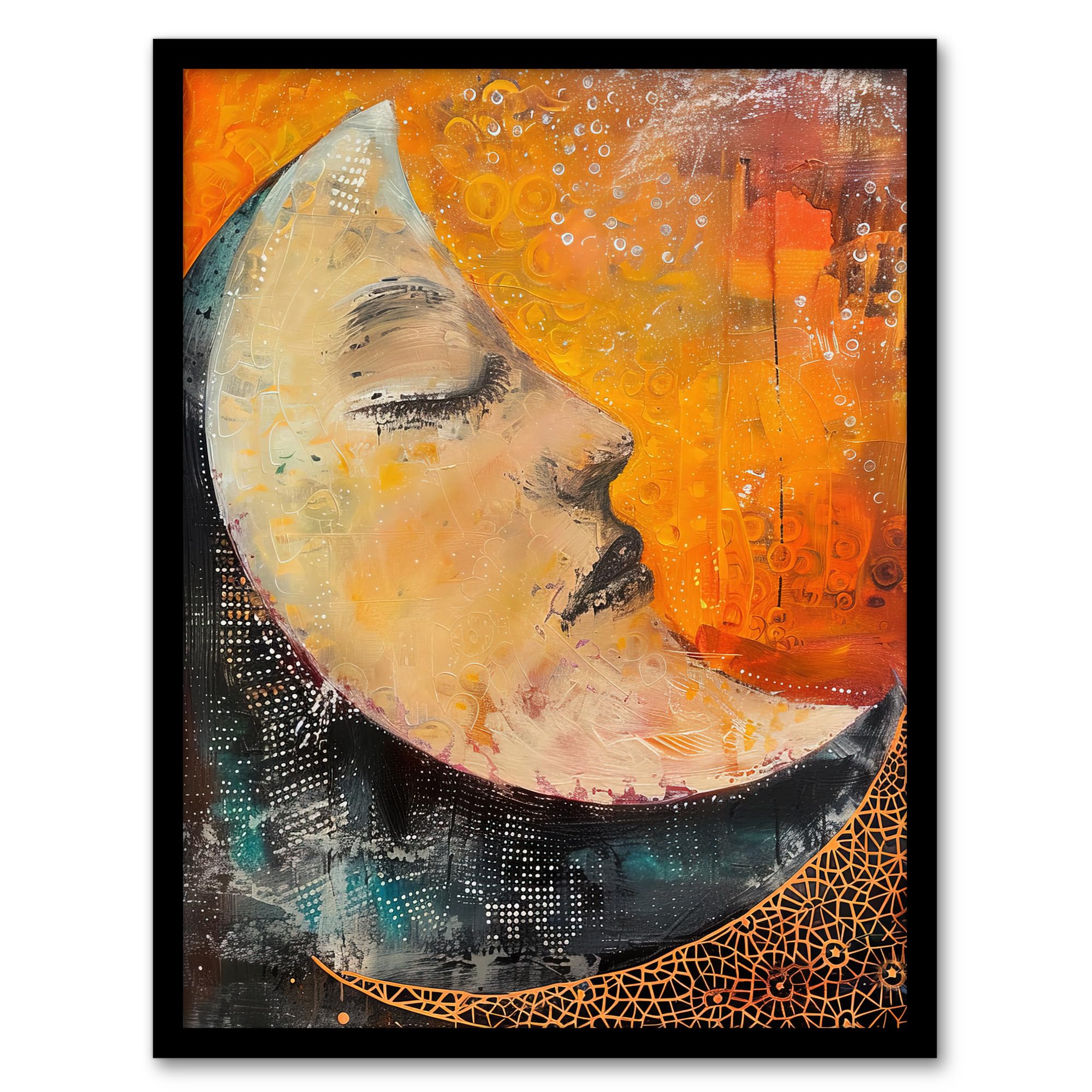 Artery8 Sleeping Crescent Moon Abstract Oil Painting Living Room Artwork Framed Wall Art Print 18X24 Inch