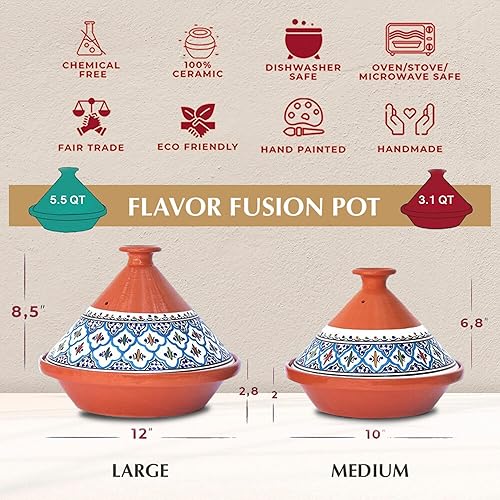 Miniatura 3 de Kamsah Tagine - Olla para cocinar y enriquecer el sabor, olla grande de arcilla de 12 pulgadas, 5.5 cuartos de galón, utensilios de cocina
