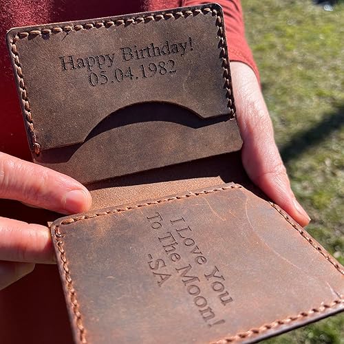 Miniatura 7 de Personalized Engraved Minimalist Genuine Leather Wallet for Men and Women, Custom Card Holder Wallets with 4 Card Slots with Keychain and Giftbox,