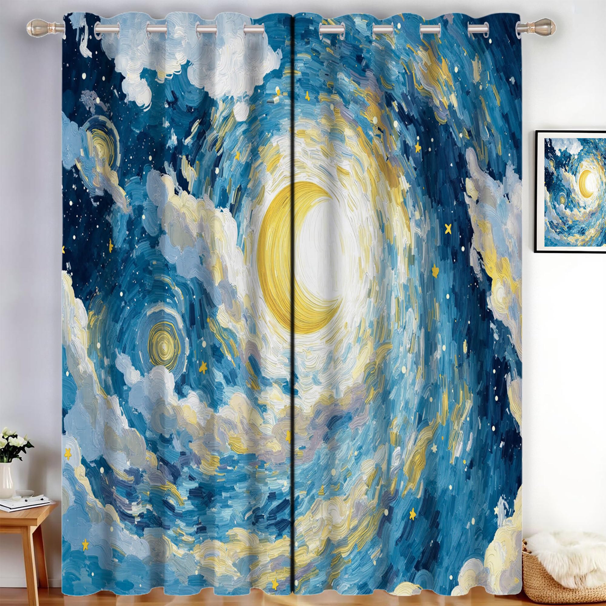 Rideau de nuit abstrait lune pour créer un cocon poétique dans une chambre