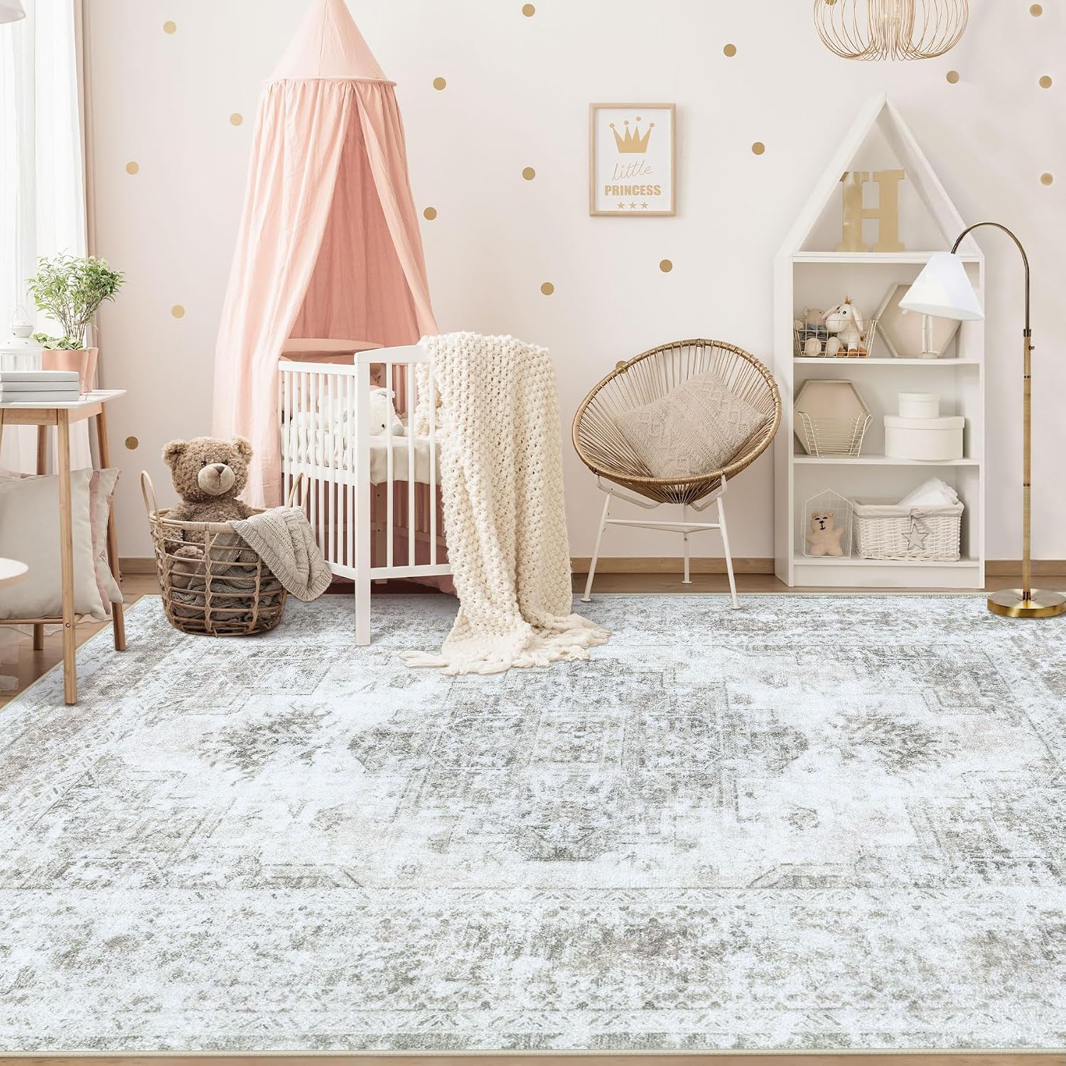 XLUEZ Area Rug 6x9 Living Room Rug, Machine Washable Vintage Distressed Medallion Rug Non-Slip Soft Low Pile Large Indoor Rugs for Bedroom Kitchen Dining Room Office(Taupe,6'x9') thumbnail