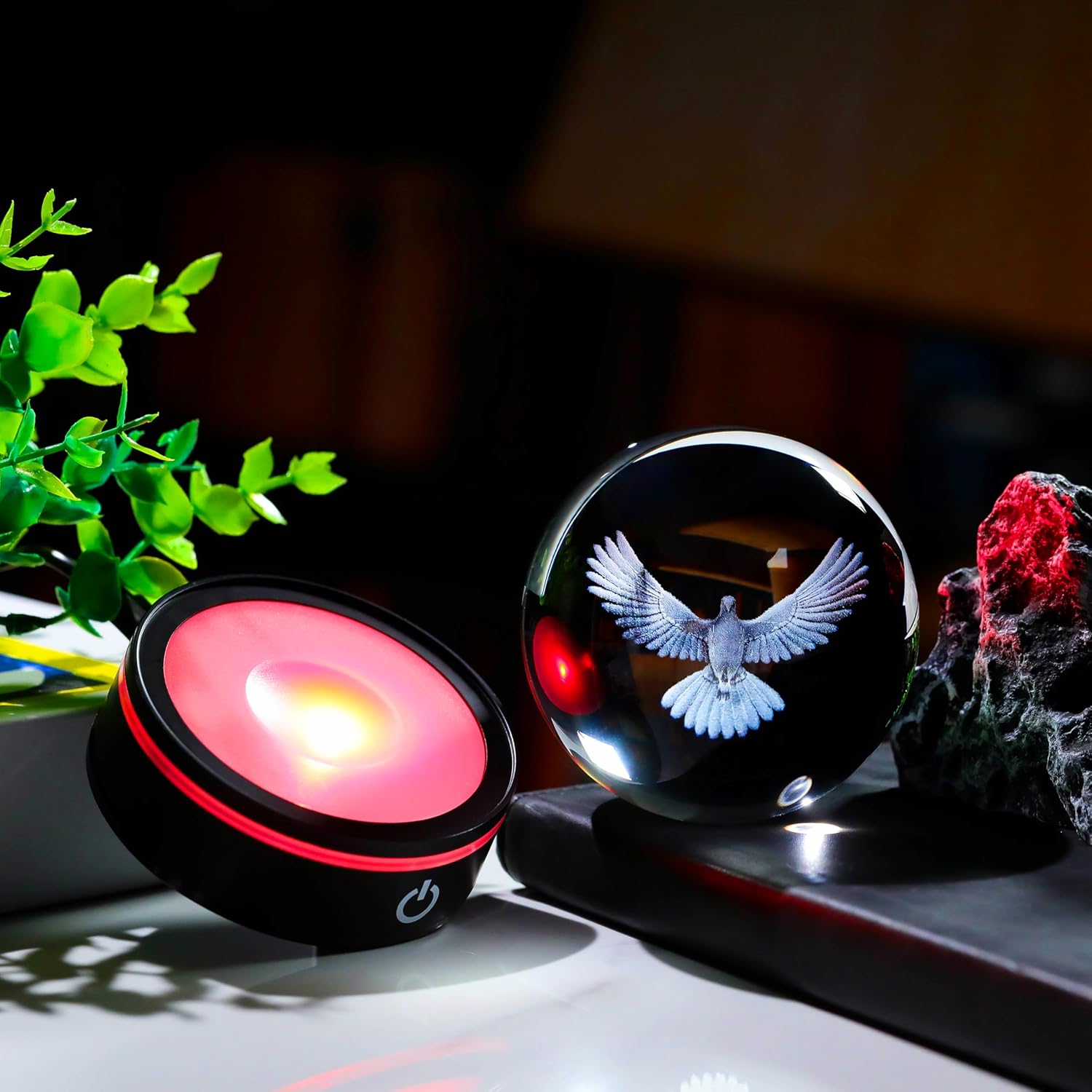 Enjinkail 3D Crystal Ball Dove Decor for Women Men - Glass Dove Gifts Figurine Home Bird Decor with Colorful LED Base for Birds Lovers on Birthday Christmas - Image 4