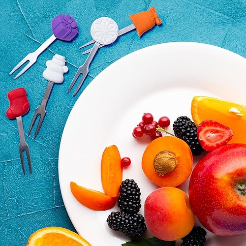 Vista 49 de Cucharas y tenedores para aperitivos, 6 piezas, dinosaurio, acero inoxidable y silicona, pequeñas cucharas de cóctel y tenedores para frutas, queso