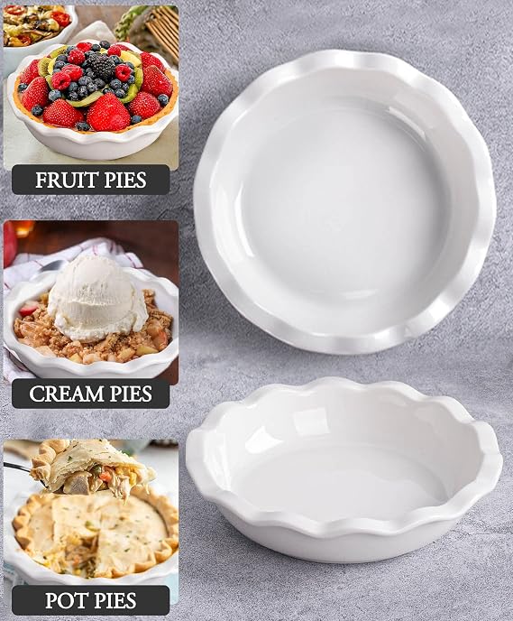 Taeochiy Ceramic Mini Pie Pans, 6.5 Inch Individual Small Pie Pans, 12 Oz Pie Dish Ramekins for Baking Chicken Pot Pie, Quiches, Fruit Pies, Set of 6, White