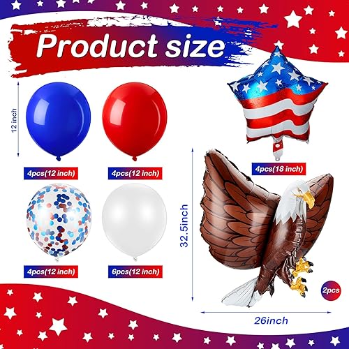 Miniatura 2 de 24 globos patrióticos de águila de Estados Unidos, globos azules, blancos y rojos, decoraciones de fiesta del Día de los Caídos, globos grandes de