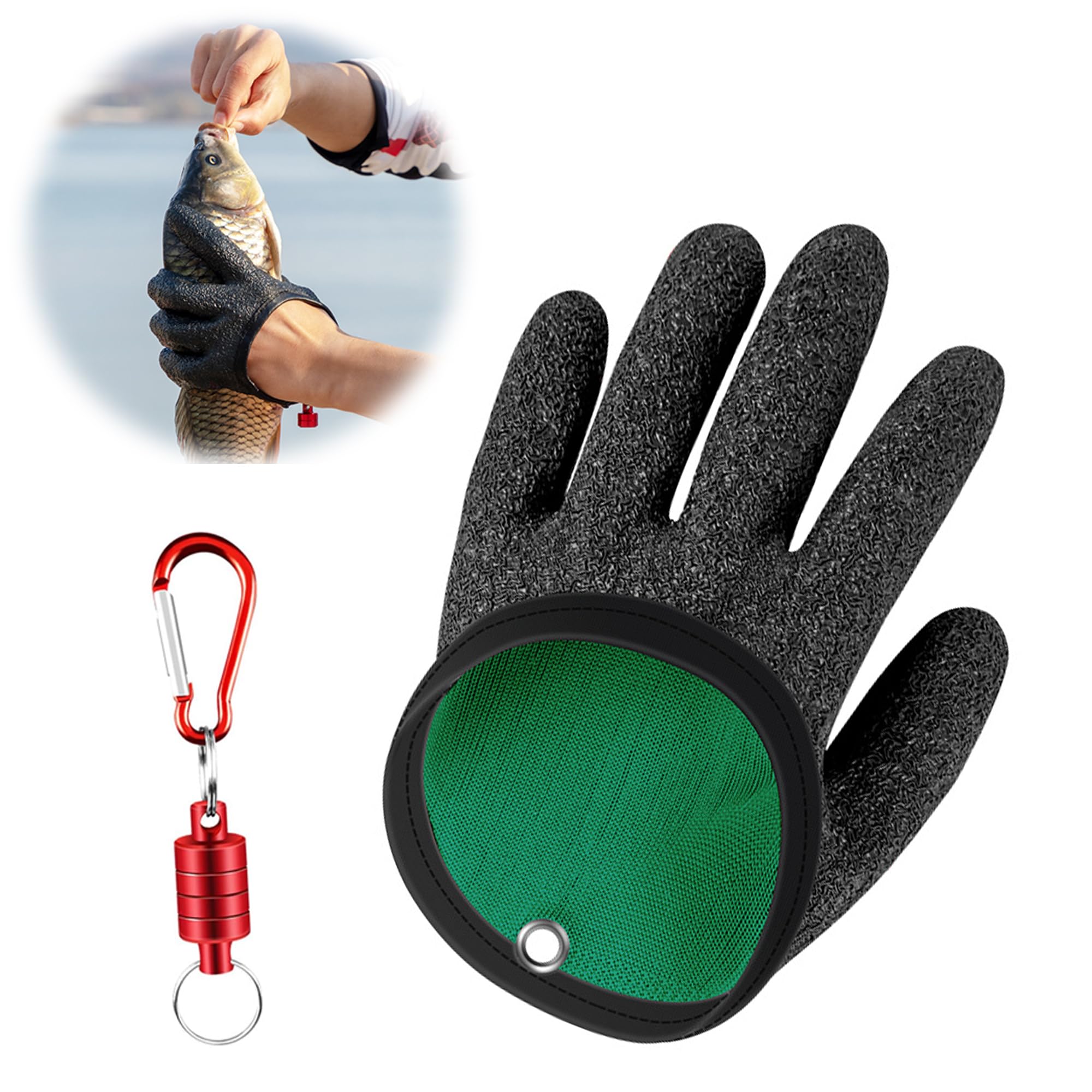 CZlinOduMMX Angelhandschuhe, wasserdichte Angelhandschuhe Jagdhandschuhe mit Anti Schnitt und Magnetverschluss Latex Fisch Fang Handschuhe für Den Sicheren Umgang mit Hecht Wels Zander(Linke Hand) Sport & Freizeit
