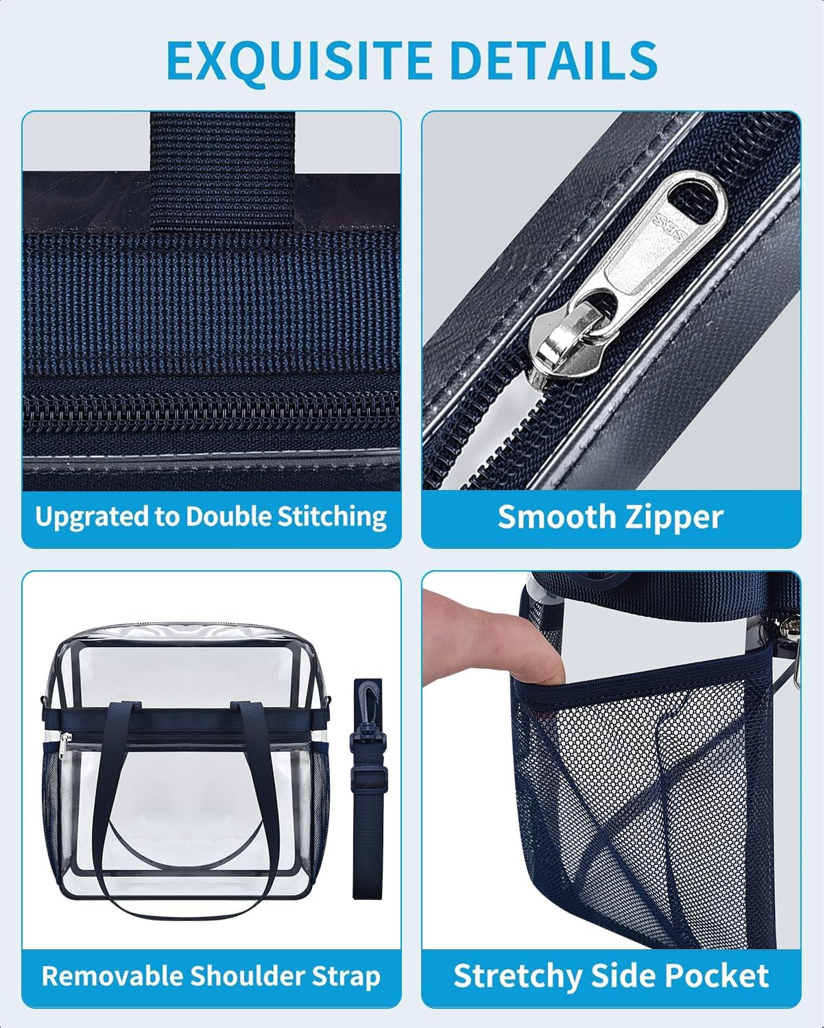 Paxiland Clear Bag for Stadium Events 12x6x12 inches, Clear Tote Bag with Reinforced Strap, Clear HandBag for Sports Concert
