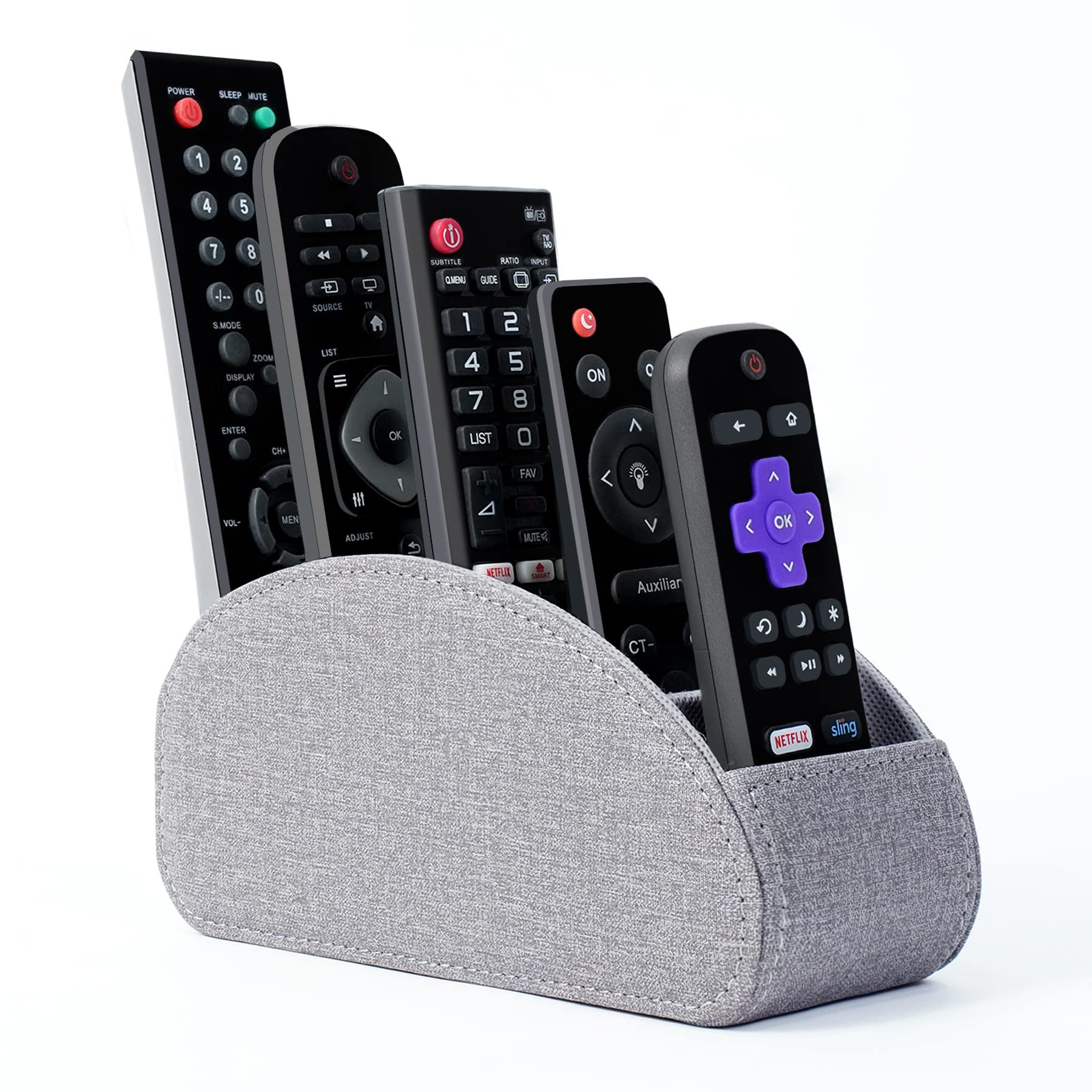 ISMINDEE Remote Control Holder, Pu Leather Remote Caddy/Box/Tray Bedside Table Desk Storage Organizer for DVD, Media Player, Heater Controllers and Cosmetics Office Supplies (Flaxen Gray)