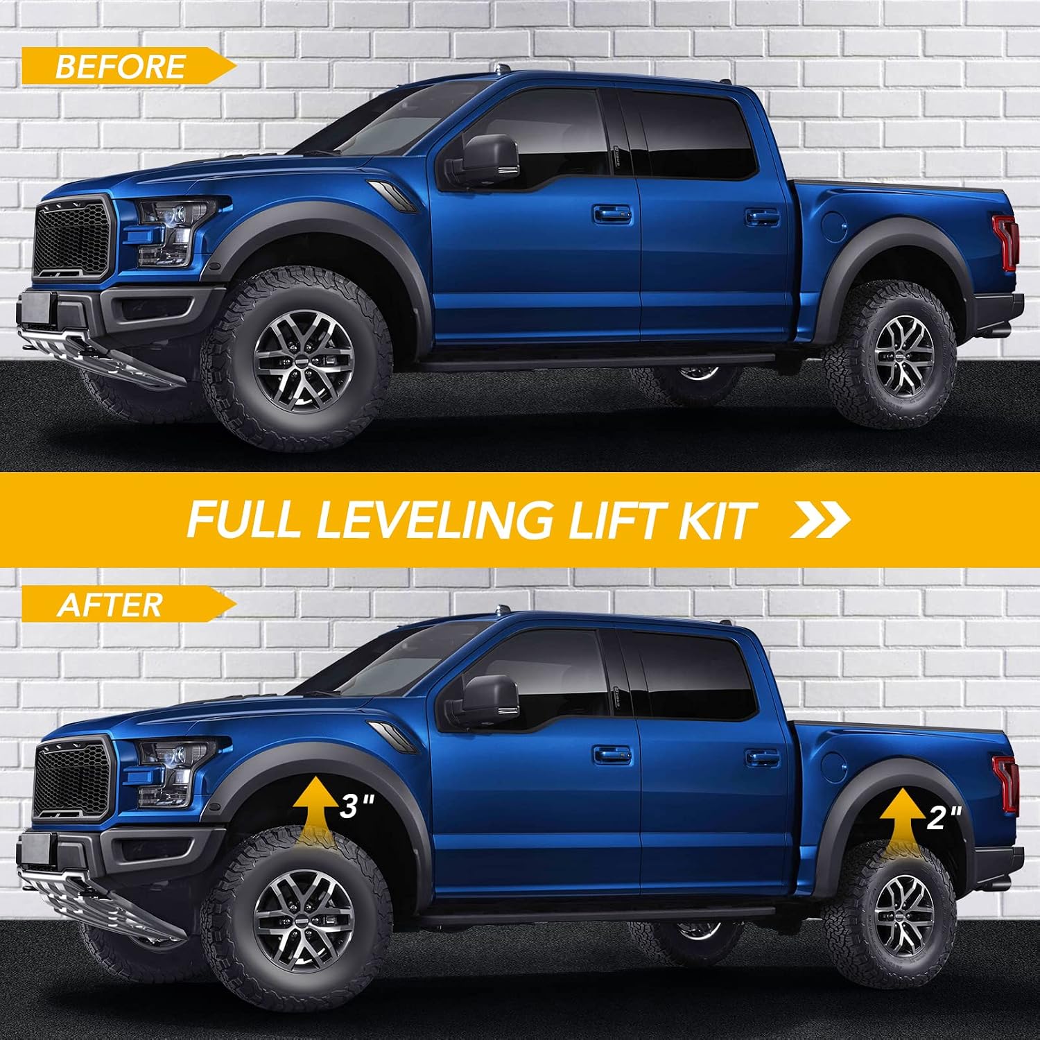 3" Front & 2" Rear F150 Leveling lift kit, T6 Aircraft Billet Strut Spacers Lift Blocks Extended U-Bolts for 2004-2021 F150 2WD/4WD