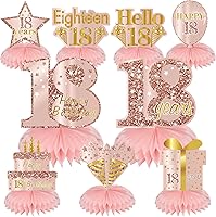 Vista 15 de Centros de mesa de panal de rosa y oro para cumpleaños de mujeres y niñas, 8 piezas, suministros de fiesta de cumpleaños, decoración de mesa