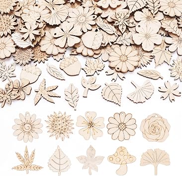 90Pcs Unfinished Wooden Earring Charms Unfinished Wood Cutouts Flower Mushroom Leaf Wood Pieces Wooden Earring Blanks for Painting Crafts Hainging Ornament Home Dercoration