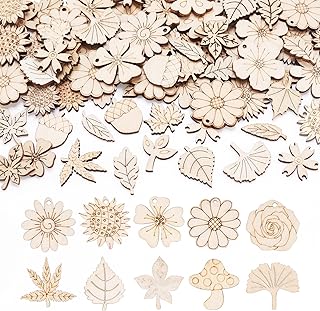Sparkeads 90 pcs Natural Wood Charms Flower Leaf Mushroom Pendants Unfinished Plant Shape Wooden Dangle Charms for Craft Necklace Jewelry Making Bracelet DIY Women Earring Accessory